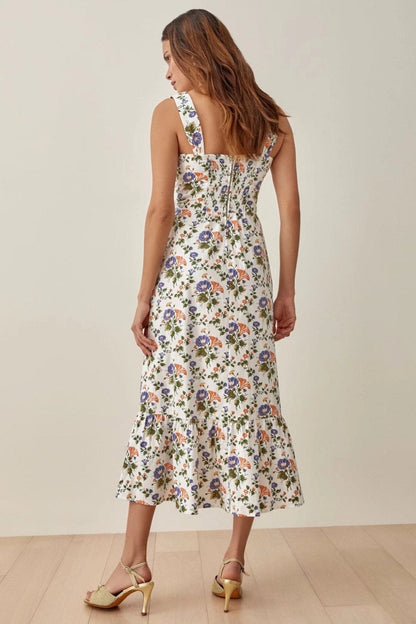 Ely - Vestido midi acampanado con tirantes estampado