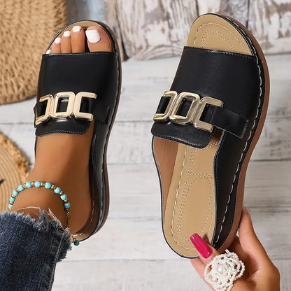 Sandalias para mujer con hebilla metálica estilo slip-on - Elena