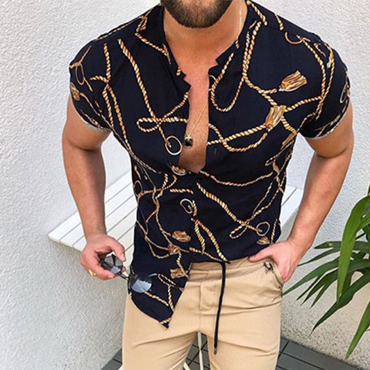 Camisa estampada de manga corta para hombre con un fresco look abstracto