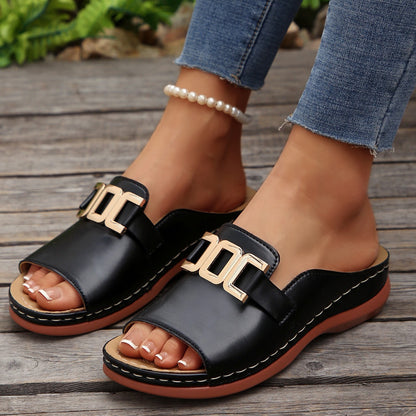 Sandalias para mujer con hebilla metálica estilo slip-on - Elena