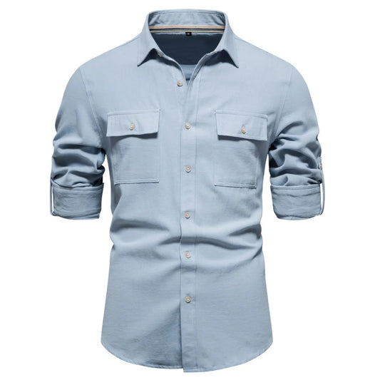 Camisa para hombre de algodón bolsillos frontales estilo casual - Nicolás