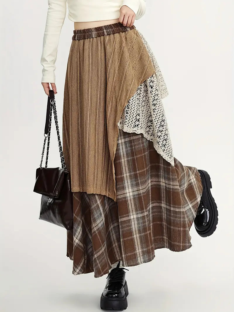 Falda larga trapecio asimétrica, elegante y moderna, perfecta para un look moderno y femenino