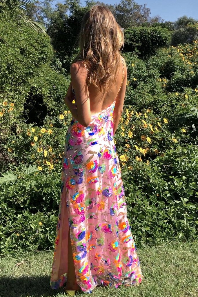 Frida - maxi vestido sin espalda con lentejuelas bordadas