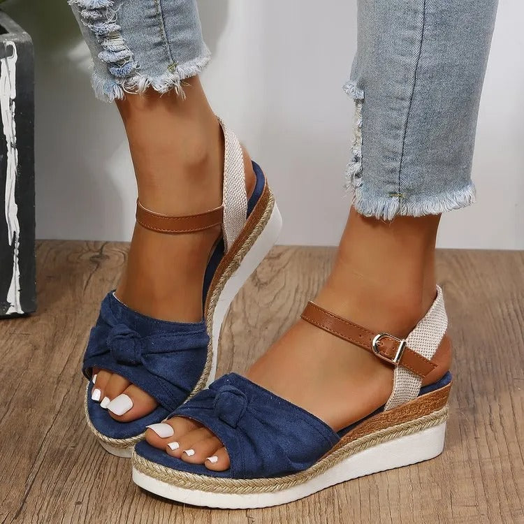 Sandalias para mujer de lona con lazo estilo plataforma casual - Beatriz