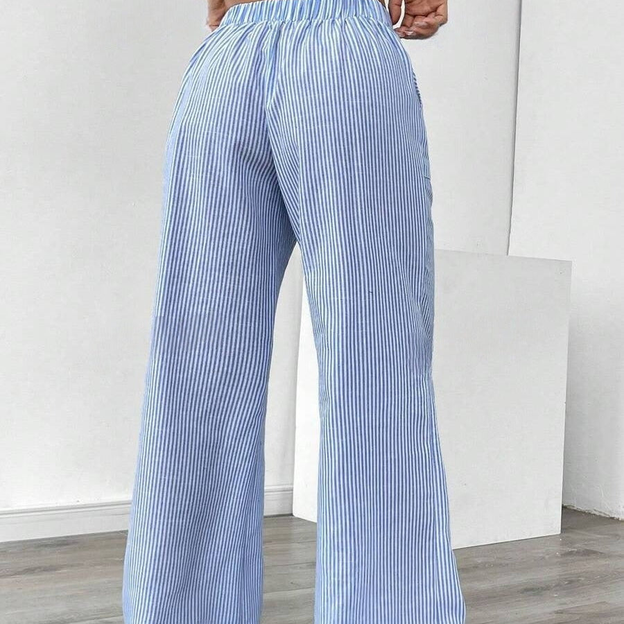 Pantalón para mujer de rayas con bolsillos estilo pierna ancha - Julieta