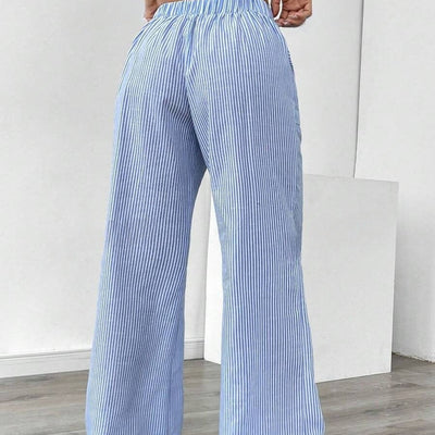 Pantalón para mujer de rayas con bolsillos estilo pierna ancha - Julieta