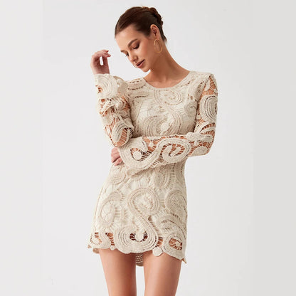 Vestido corto para mujer crochet calado estilo ajustado - Manon