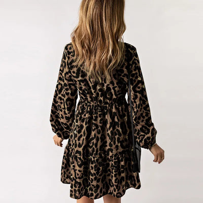 Enna - Vestido de manga larga con estampado de leopardo para mujer