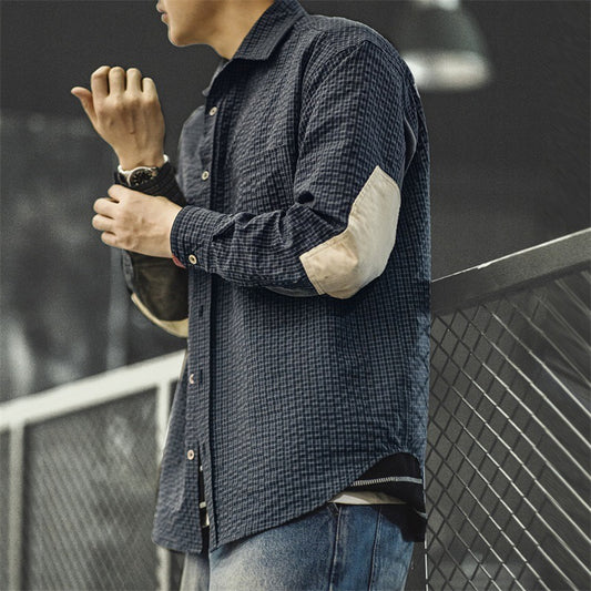 Camisa manga larga hombre algodón con coderas estilo retro - Simón