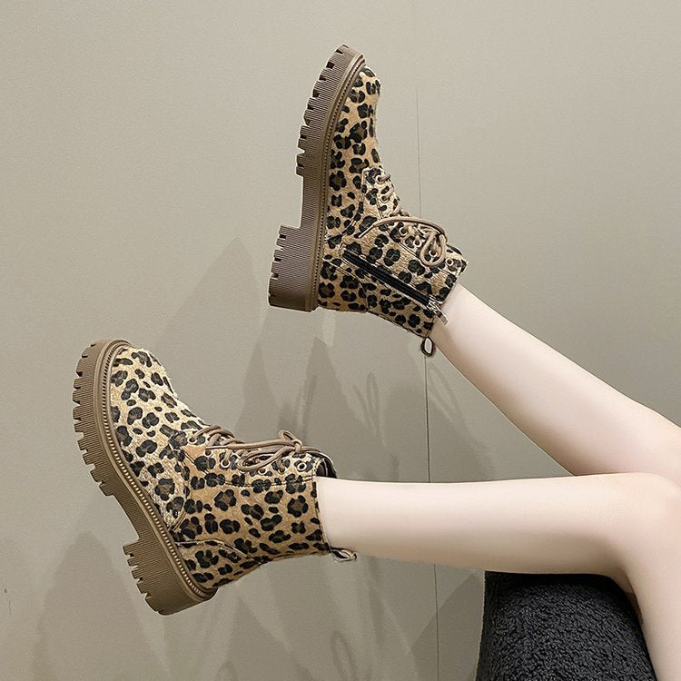 Botines de invierno para mujer con cordones y estampado animal - Samantha
