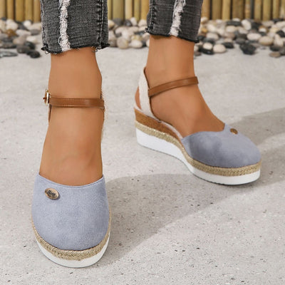 Sandalias cuña para mujer lona con correa ajustable estilo alpargata - Clara