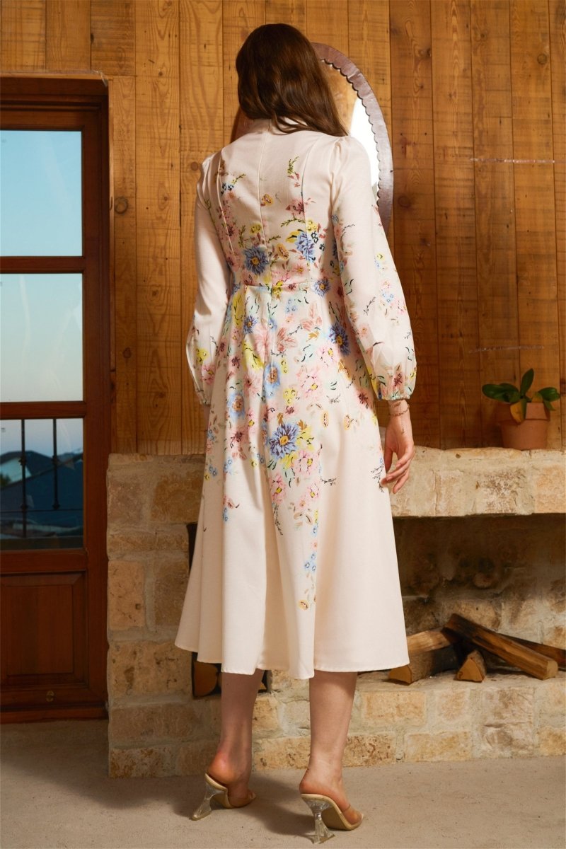 Gio - Vestido midi con cinturón y estampado floral