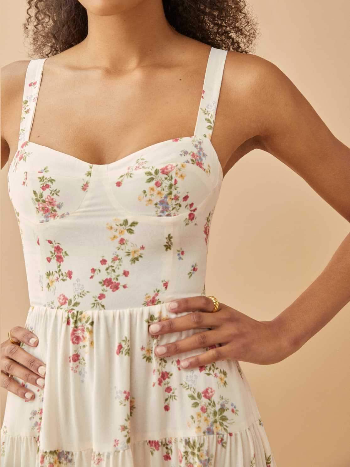 Ida - Vestido midi de gasa con tirantes empalmados