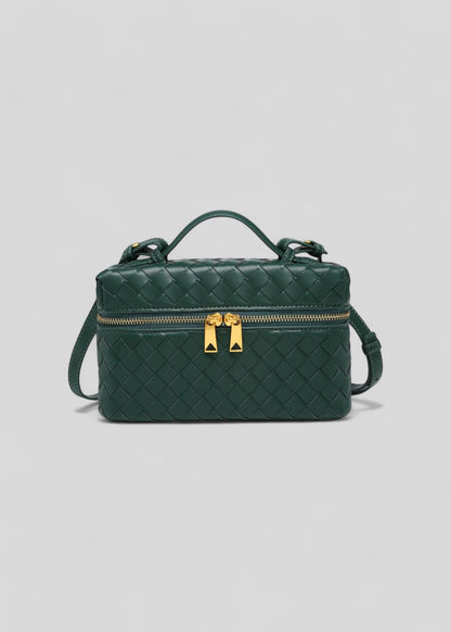 Bolso mujer trenzado negro estructura rígida cremalleras doradas - Valeska