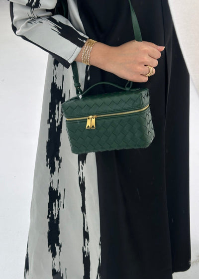 Bolso mujer trenzado negro estructura rígida cremalleras doradas - Valeska