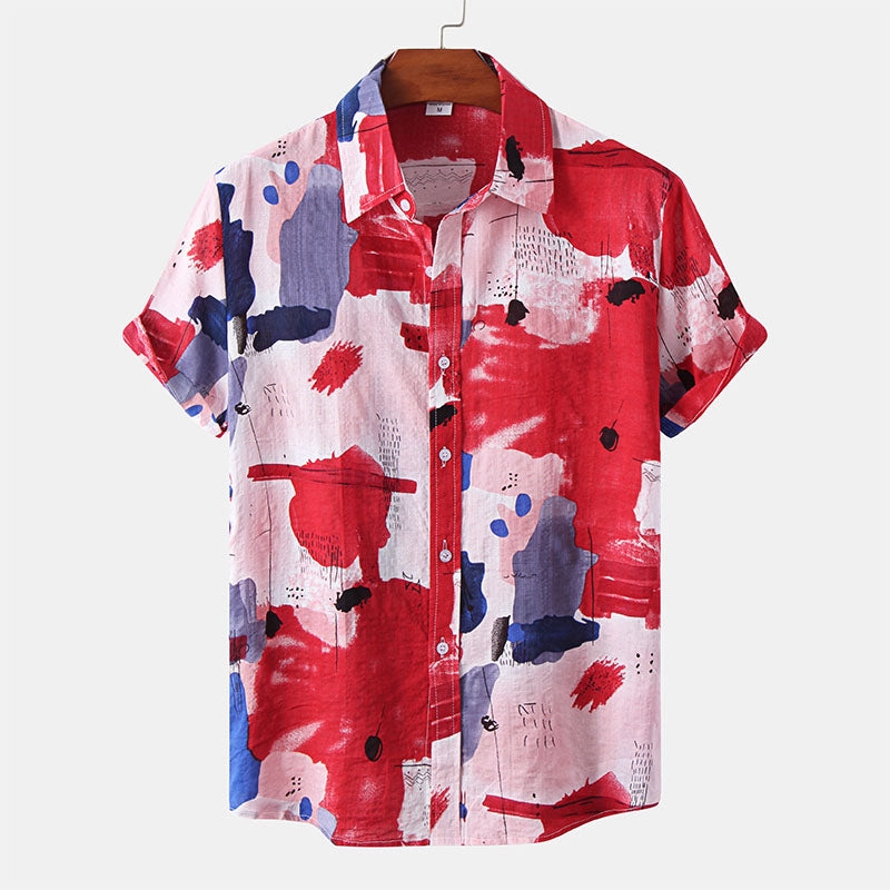 Elegante camisa de manga corta para hombre en rojo