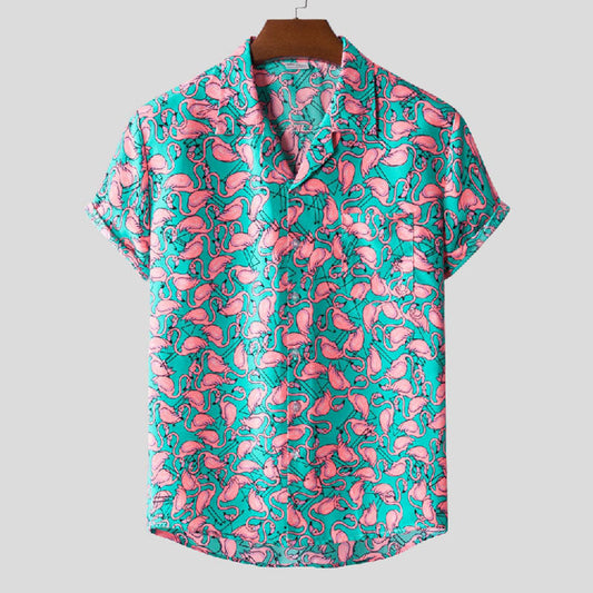 Camisa de vacaciones tropical con estampado para hombre