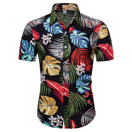 Camisa casual estampada de vacaciones para hombre con un look vintage