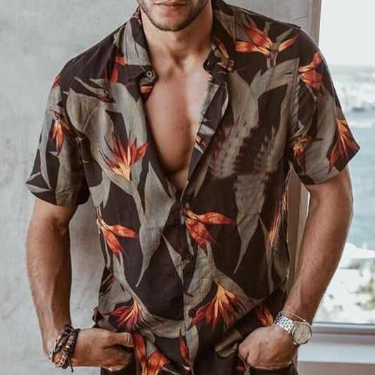 Toro - Camiseta de manga corta para hombre con estampado tropical