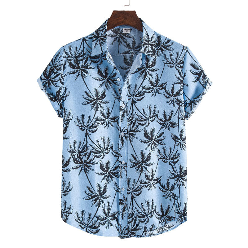 Elegante camisa de vacaciones para hombre confeccionada en algodón con estampado de palmeras