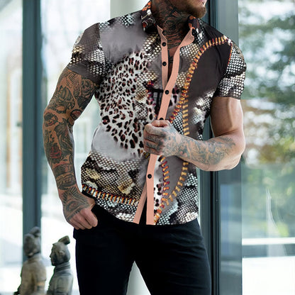 Rana - Camisa estampada de manga corta para hombre con solapa