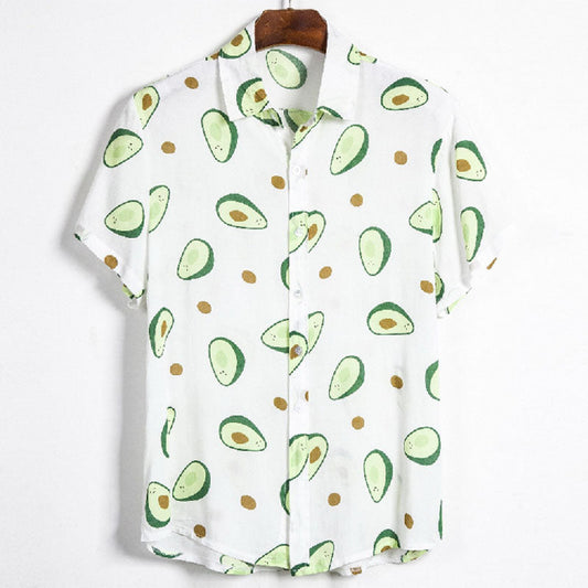 Elegante camisa de vacaciones para hombre confeccionada en algodón con estampado de aguacate