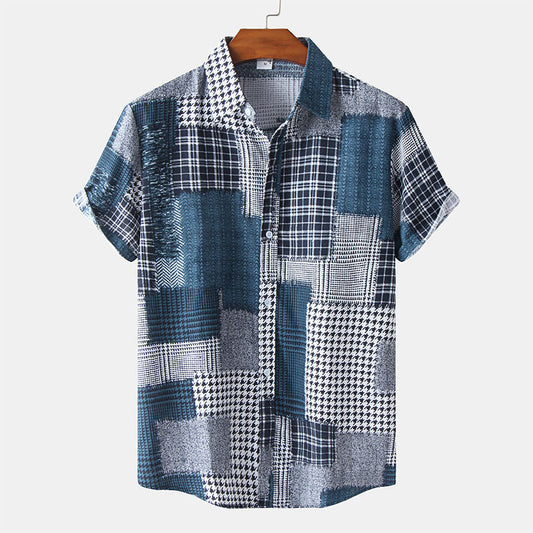 Camiseta de manga corta para hombre con estampado abstracto y aspecto retro