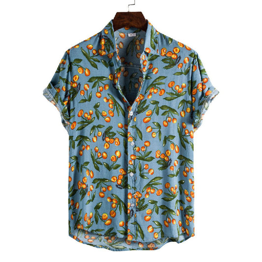 Camisa tropical de manga corta para hombre en azul