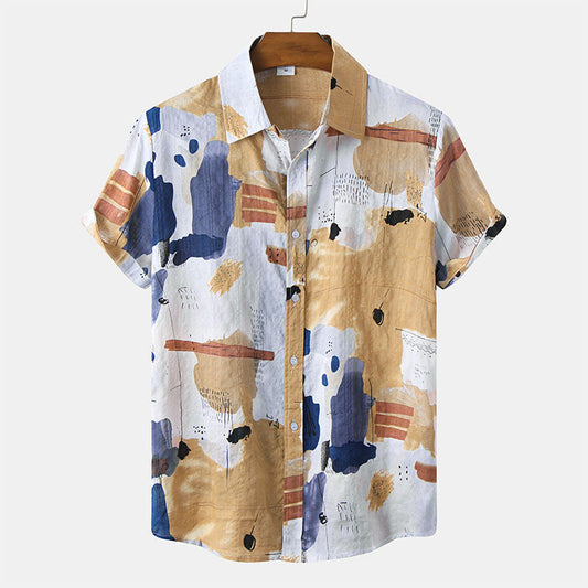 Llamativa camiseta estampada de manga corta para hombre con un fresco diseño boho