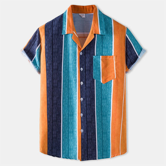 Camisa a rayas de manga corta para hombre con diseño vintage confeccionada en algodón