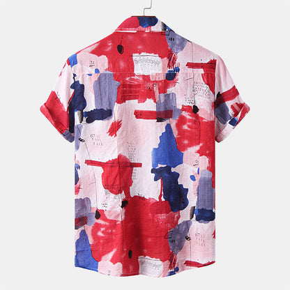 Elegante camisa de manga corta para hombre en rojo