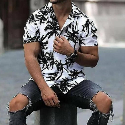 Camisa holgada de hombre con estampado tropical