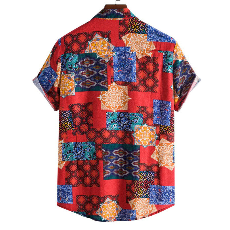 Camisa de hombre de manga corta con estampado retro para cualquier ocasión