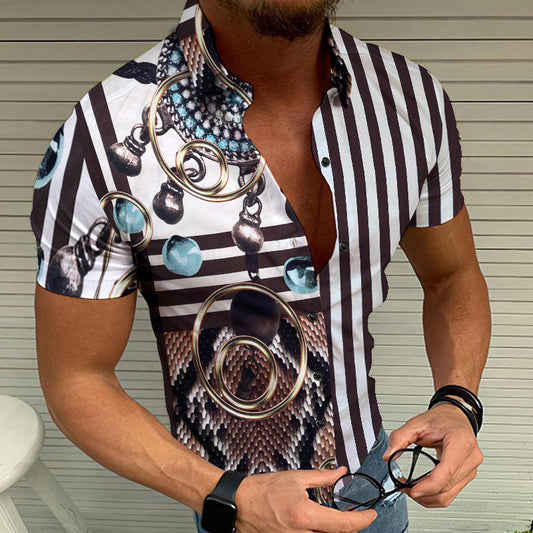 Camisa de manga corta para hombre con estampado de contraste para cualquier ocasión