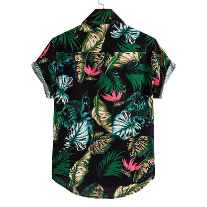 Estética camisa de hombre de manga corta con estampado floral confeccionada en algodón