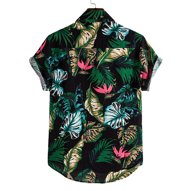 Estética camisa de hombre de manga corta con estampado floral confeccionada en algodón