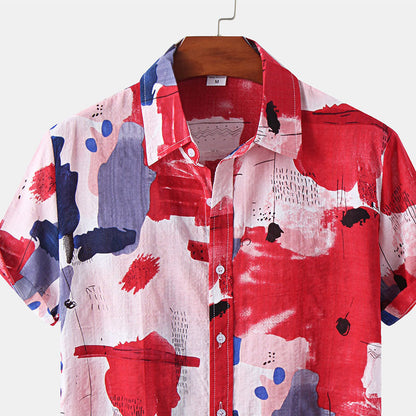 Elegante camisa de manga corta para hombre en rojo