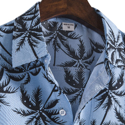 Elegante camisa de vacaciones para hombre confeccionada en algodón con estampado de palmeras