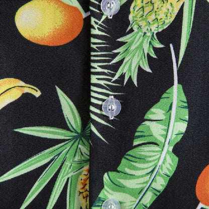 Elegante camisa de hombre de manga corta con estampado de frutas confeccionada en algodón