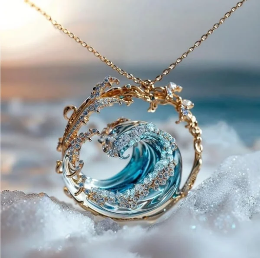 Collar Mujer Cristal Ola Azul Diseño Oceánico - Naia