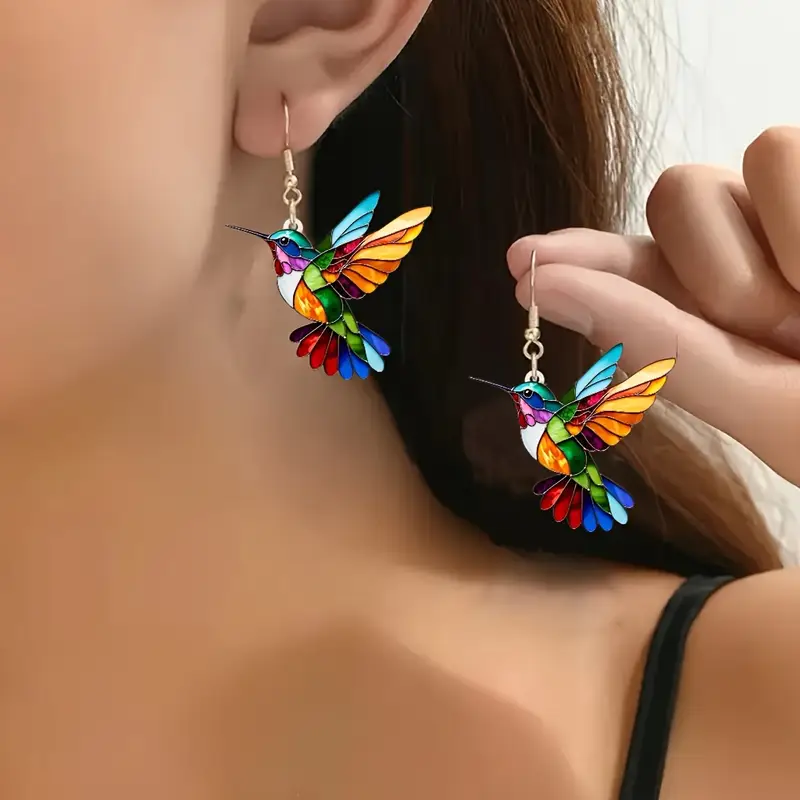 Pendientes Mujer Colibrí Colores Diseño Tropical Ligero - Maritza