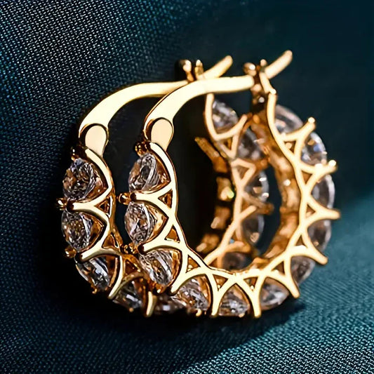 Pendientes Aro Mujer Dorados Brillantes - Elira