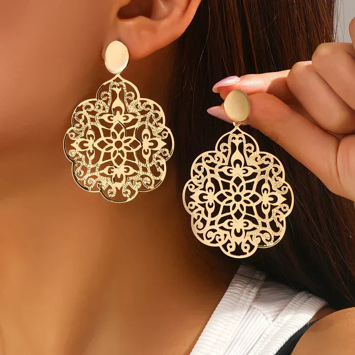 Pendientes Mujer Dorados Calados Mandala Grandes - Elke