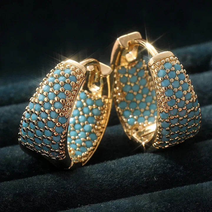 Pendientes Mujer Aro Dorado Piedras Azules - Maren