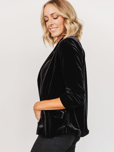 Fyna - Blazer terciopelo mujer con solapa y bolsillos