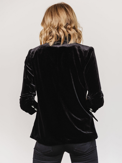 Fyna - Blazer terciopelo mujer con solapa y bolsillos