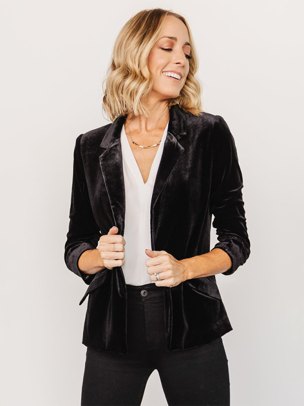 Fyna - Blazer terciopelo mujer con solapa y bolsillos