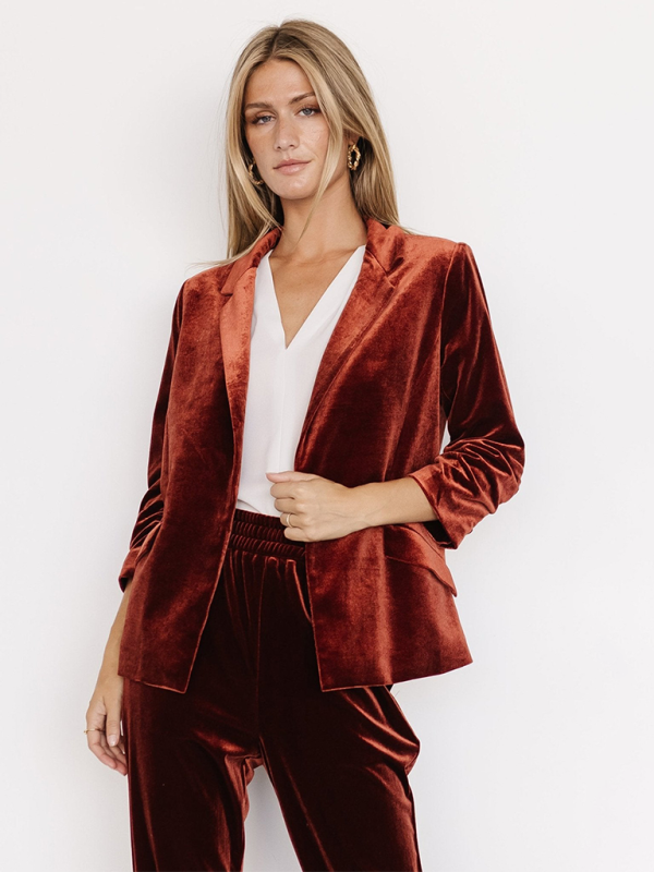 Fyna - Blazer terciopelo mujer con solapa y bolsillos