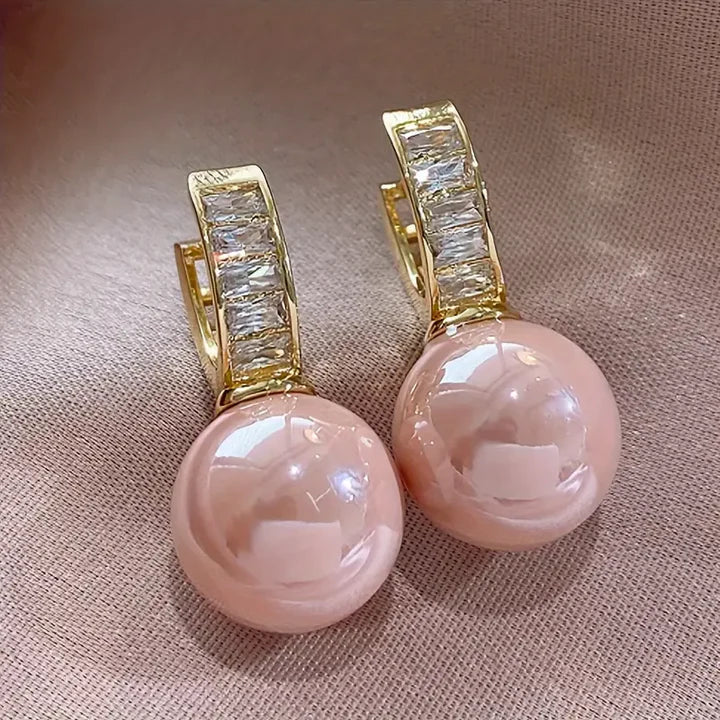 Pendientes Mujer Dorados con Perla Rosa - Alina
