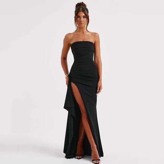 Vestido mujer largo elegante abertura alta - Noémie
